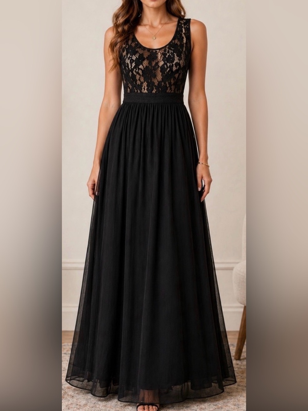 Lulus Black Lace Maxi Dress Formal Evening Wedding Guest Sleeveless Size S